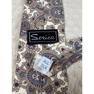 Serica Paisley Silk Tie 1970s 1980s | Cream Brown Blue | 56"L 3"W‎